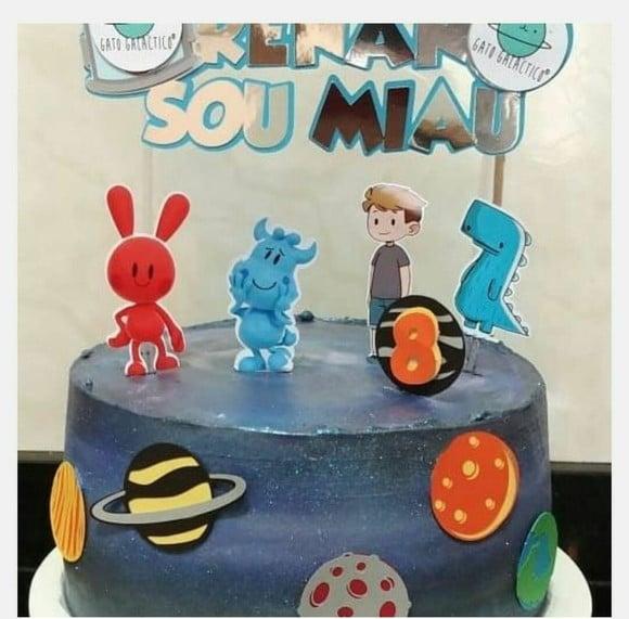 Topo de Bolo Gato Galáctico