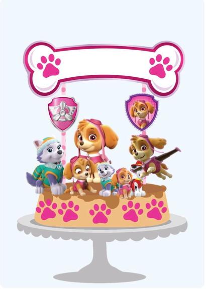 Topo de Bolo Patrulha Canina Rosa