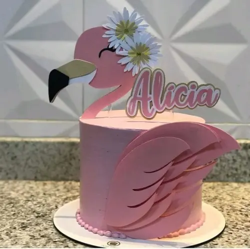 Topo de Bolo Flamingo em Camadas
