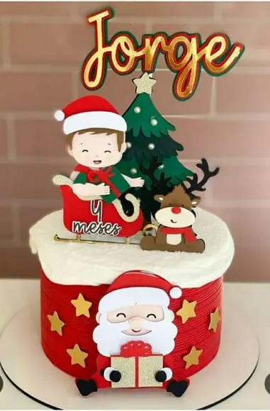 Topo Bebê e Noel Sentado de Natal 001070