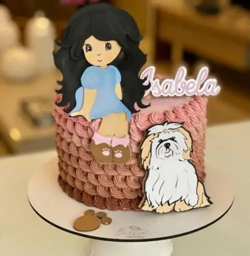 Topo Menina Sentada com Cachorro