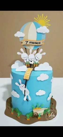 Topo de Bolo Coelhinhos no Balão 4 Arquivos a Sua Escolha