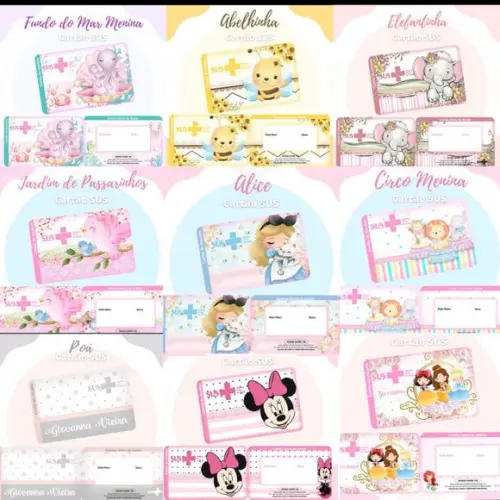 Kit 9 Carteirinhas Sus Infantil Fem. (pdf/ Png)