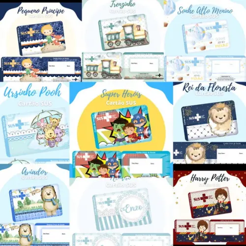 Kit 9 Carteirinhas Sus Infantil Masc. (pdf/ Png)