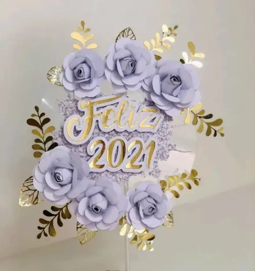 Topo de Bolo Ano Novo com Flores