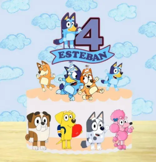 Topo de Bolo Bluey Y Bingo