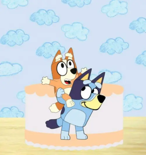 Topo de Bolo Bluey e Bingo