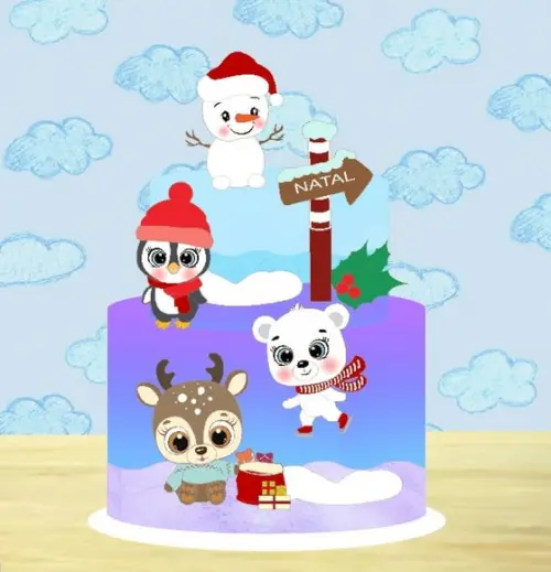 Topo Cute Boneco de Neve Pinguim Rena e Urso