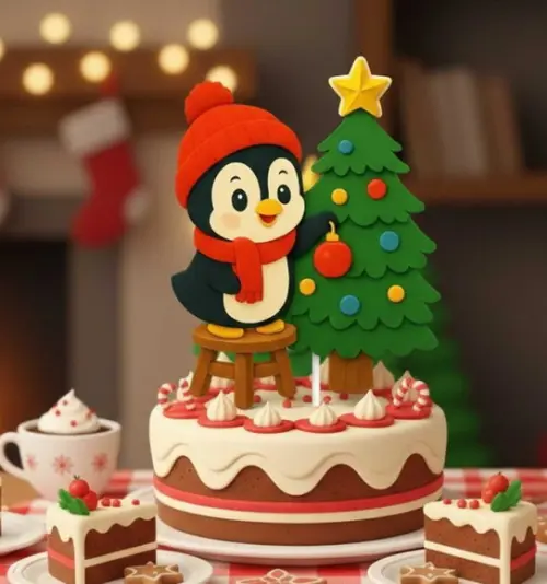 Topo Pinguim Natalino em Camadas