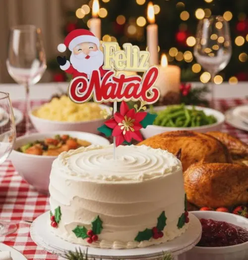 Topo de Bolo 10 Feliz Natal 2025