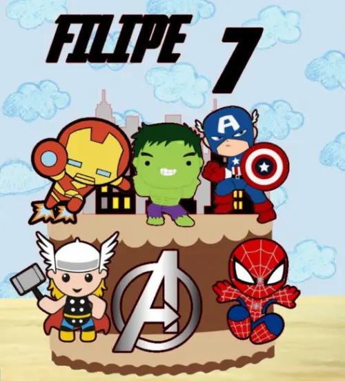 Topo de Bolo Vingadores 2024 Cute