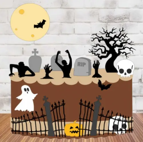 Topo de Bolo Halloween Cemitério