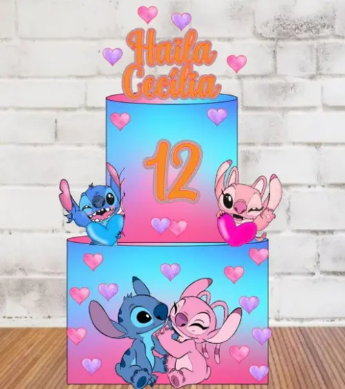 Topo 2 Andares Stitch e Angel Corações
