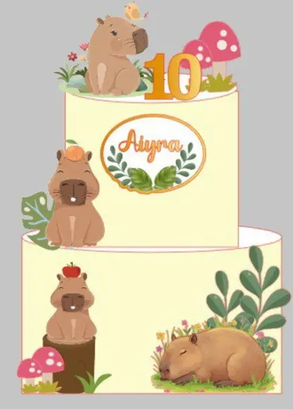 Topo de Bolo Capivara Aquarelado