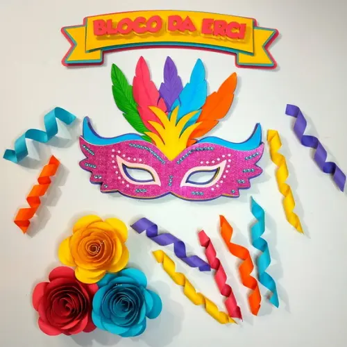 Mascara Carnaval com Rosa 3d -molde Limpo