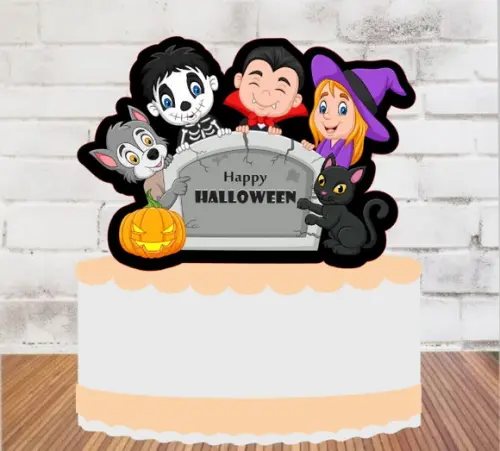Topo Halloween Personagens Placa