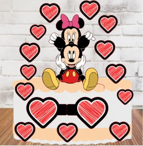 Topo Minnie e Mickey Corações Riscado