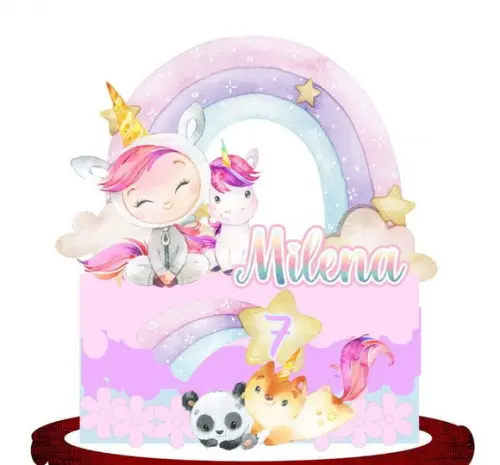 Topo Menina Fantasia Unicornio Aquarela