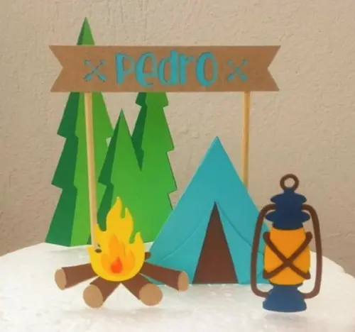 Topo de Bolo Acampamento Barraca 3d
