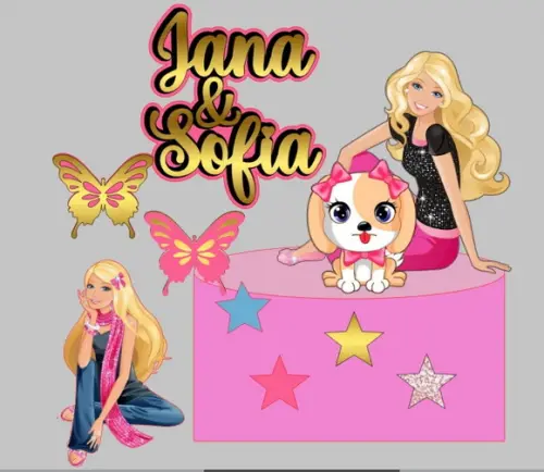 Topo Barbie Cachorro e Borboletas