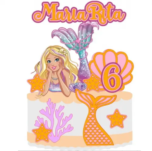 Topo de Bolo Barbie Sereia