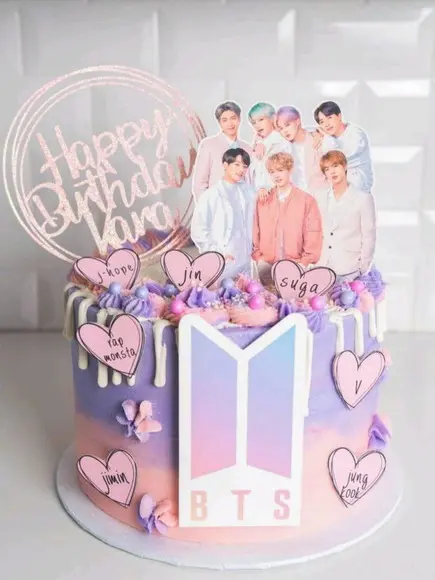 Topo de Bolo Bts Aquarelado Rosa