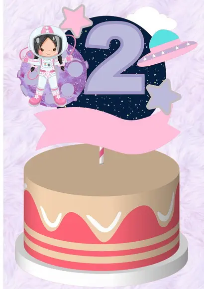 Topo de Bolo Astronauta Rosa