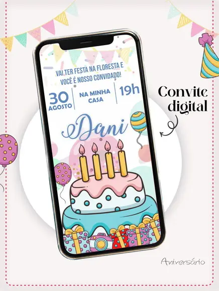Convite Digital de Aniversário Png e pdf