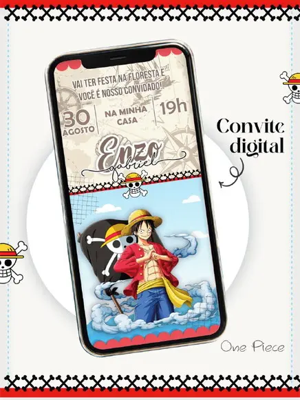 Convite Digital One Piece Png e pdf