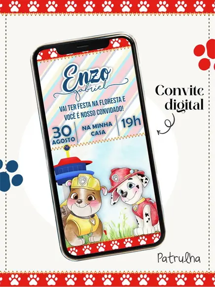 Convite Digital Patrulha Canina Png e pdf