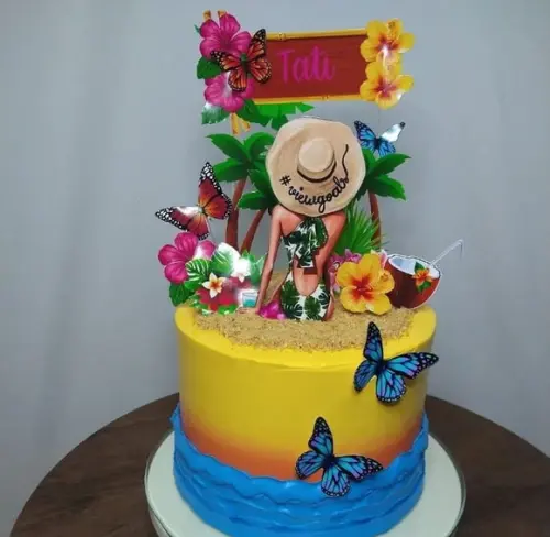 Topo de Bolo Tardezinha Floral na Praia