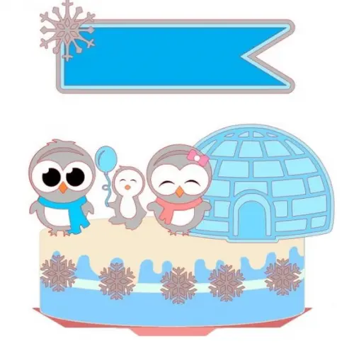 Topo de Bolo Família Pinguim