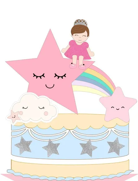Topo de Bolo Menina na Estrelinha