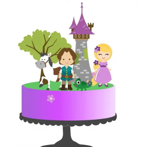 Topo de Bolo Rapunzel em Desenho