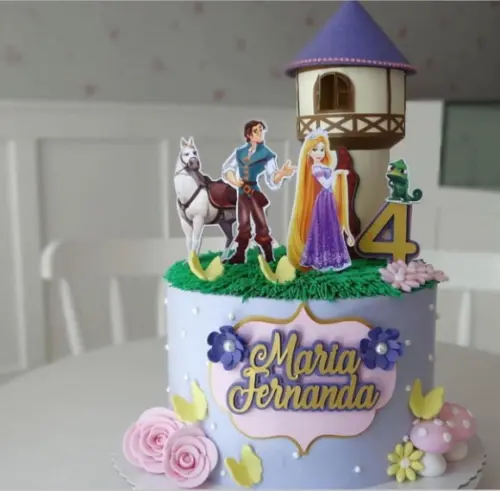 Topo Rapunzel Enrolados Castelo e Flor 3d