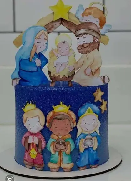 Topo de Bolo Presépio Aquarela