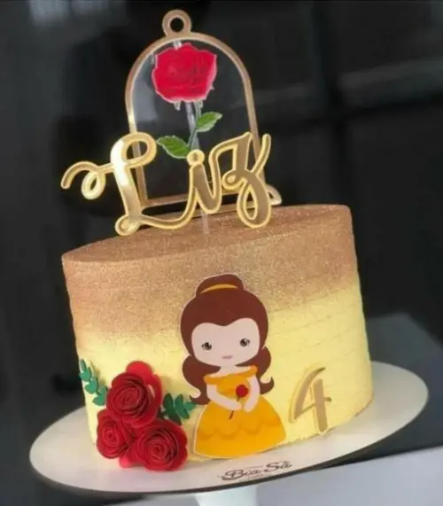 Topo de Bolo Bela e a Fera Flor