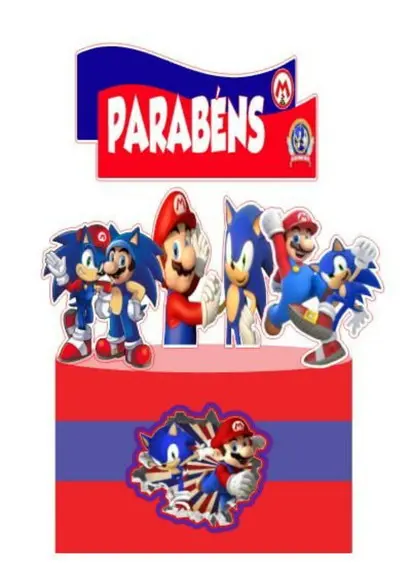 Topo de Bolo Mário Bros Vs Sonic