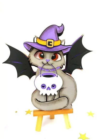 Topo de Bolo Halloween Kitty