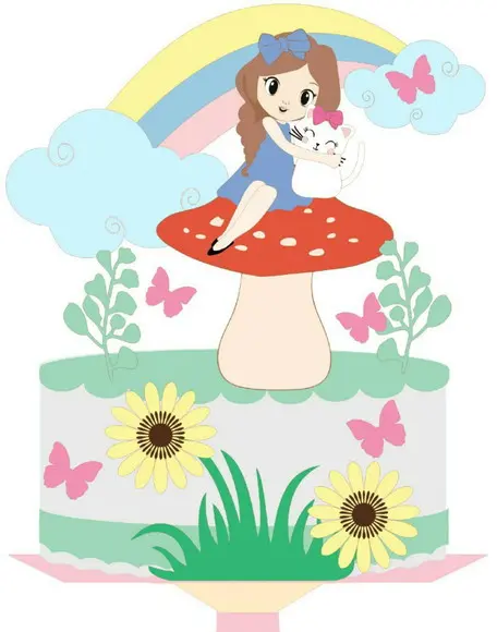 Topo Menina Sentada e Gatinho