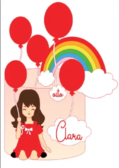 Tp Menina Sentada Balões e Arco Iris