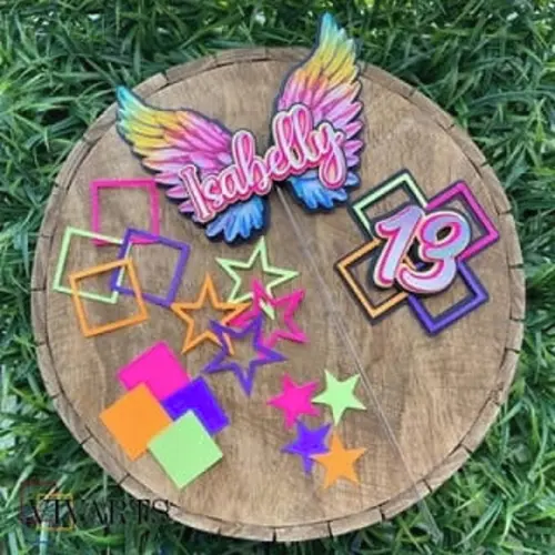 Topo de Bolo Asas Neon