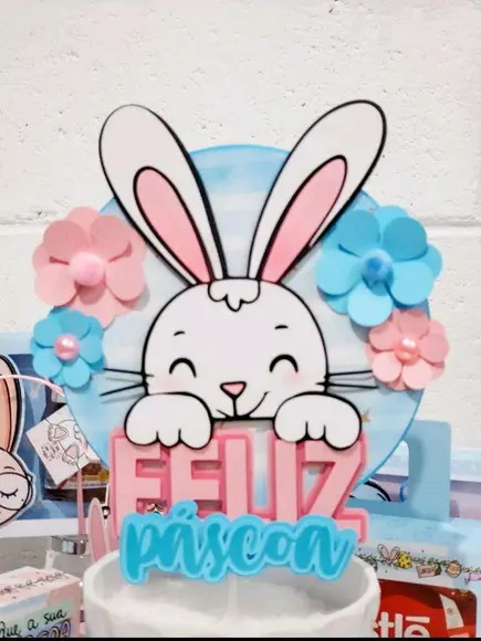 Topo de Bolo Feliz Pascoa Coelho