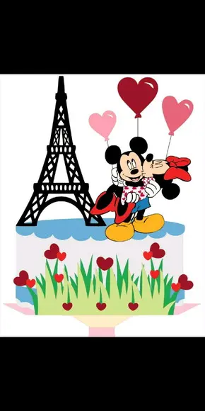Topo de Bolo Mickey e Minnie em Paris