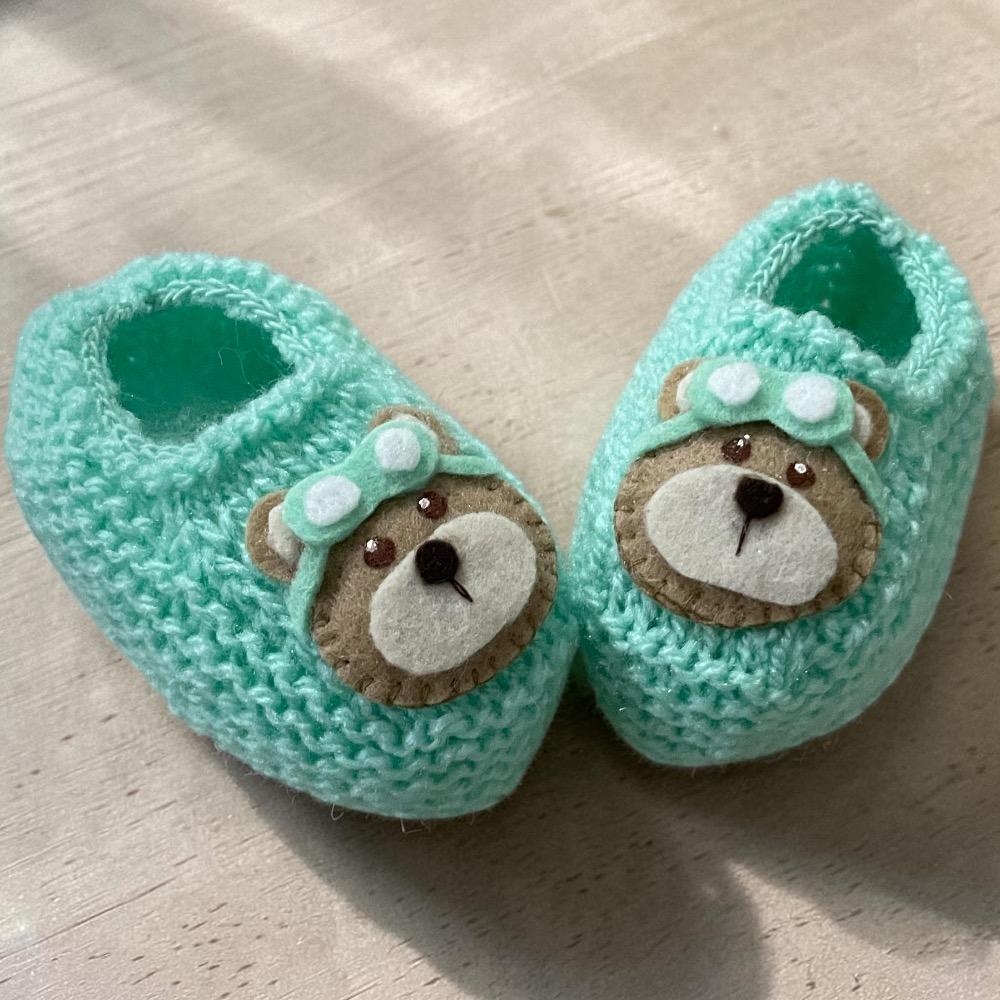 Sapatinho Urso Aviador - Verde Bebê