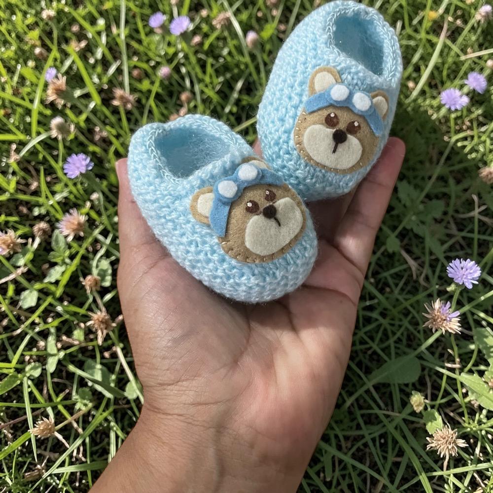Sapatinho Urso Aviador - Azul Bebê