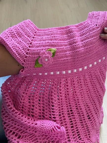 Vestido de crochê para bebê na cor Rosa Balé
