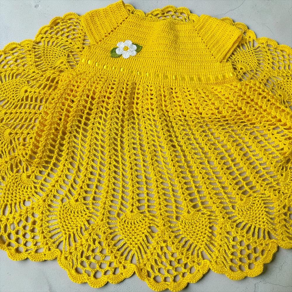 Vestido de Crochê para Bebê Amarelo Canário