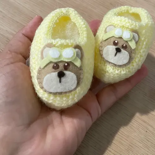 Sapatinho Urso Aviador - Amarelo Bebê