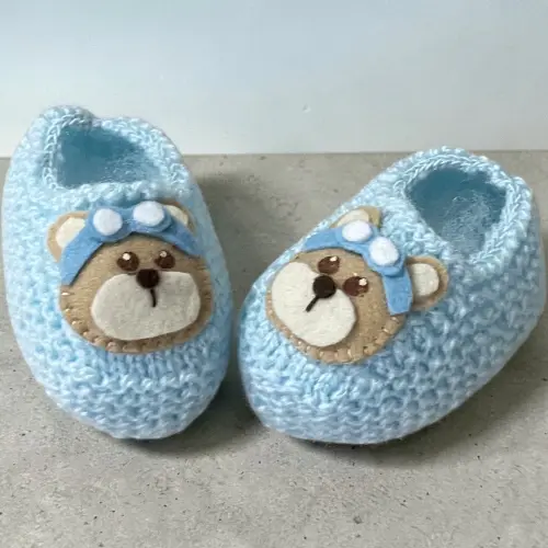 Sapatinho Urso Aviador - Azul Bebê